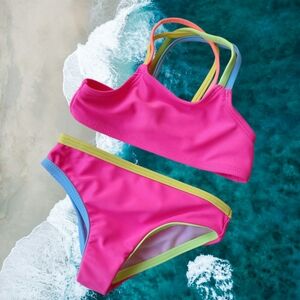 Wonder Nation Neon Pink Bikini Set Top and Bottom Multicolor Straps New 12M Baby
